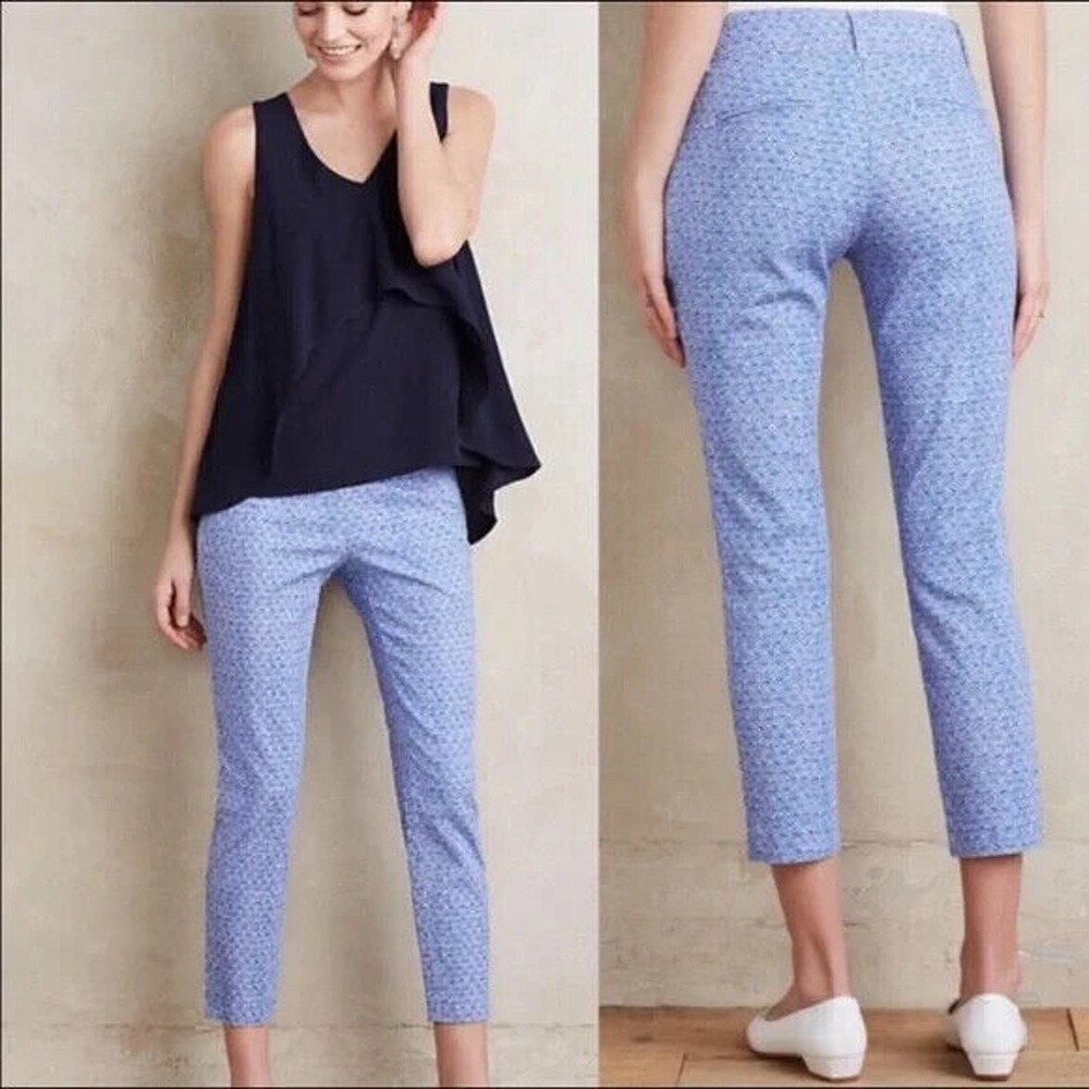 ✨2/$20 Cartonnier Sea Shell Print Charlie Trouser Pants Blue White 6 H14473 - Picture 3 of 16